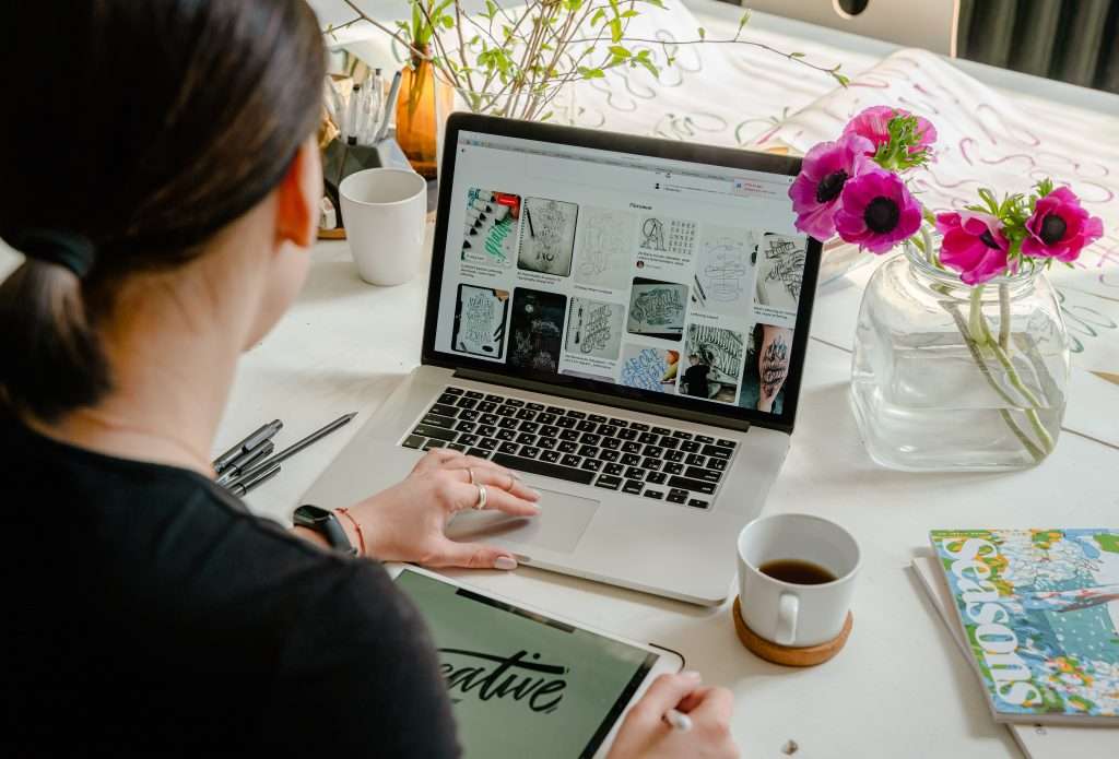 Woman working on her website